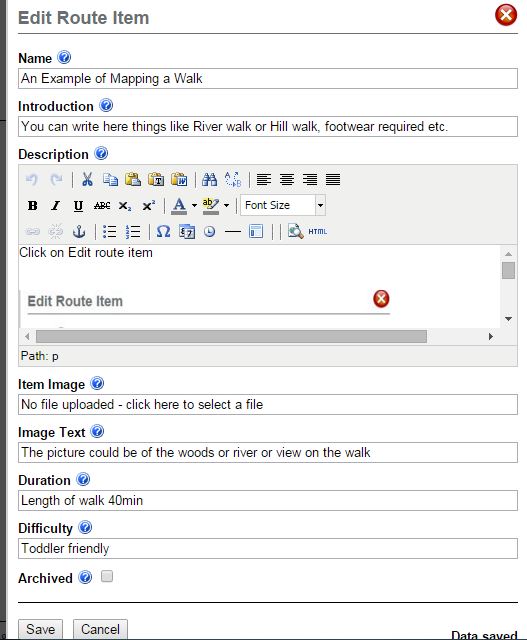 Edit item on maps and routes